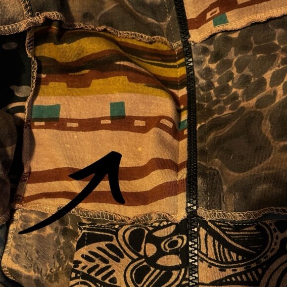 Boho Hoodie Patchwork Hooded Cardigan Cotton Zip Sweater Exposed Seam Earthtones - Picture 15 of 16